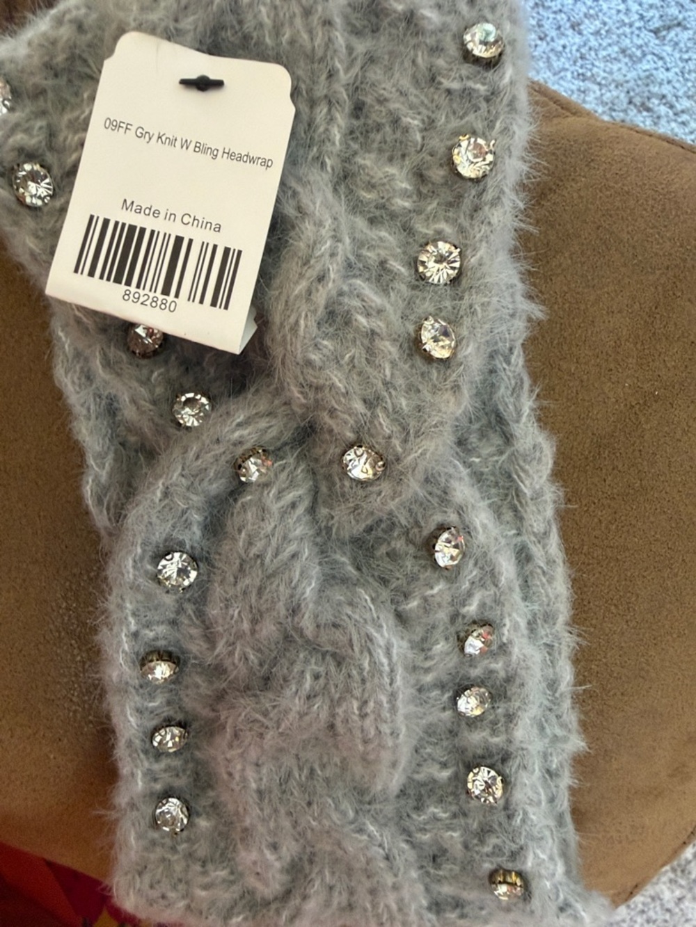Gray Knit Bling Headwrap with Rhinestones